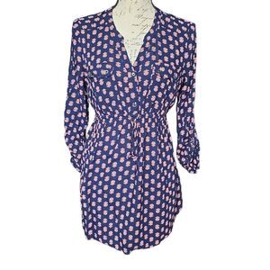 Motherhood Maternity Women's Size Medium Navy Pink Blouse